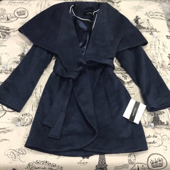 Tahari Wool Blend Oversized Drape Collar Tie Coat - Picture 4 of 7